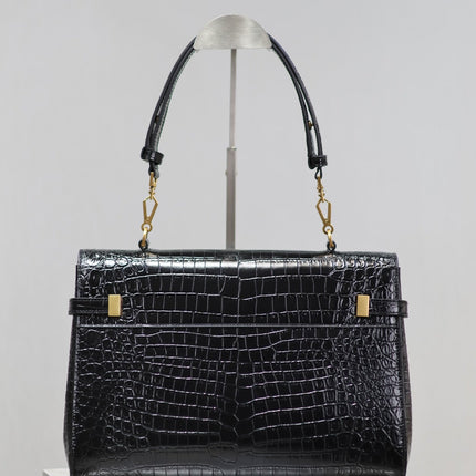 MANHATTAN HANDBAG 32 IN BLACK CROCODILE-EMBOSSED CALFSKIN GOLD HARDWARE