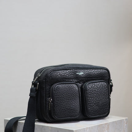 CITY CAMERA BAG 24 IN BLACK ELEPHANT PATTERN LAMBSKIN