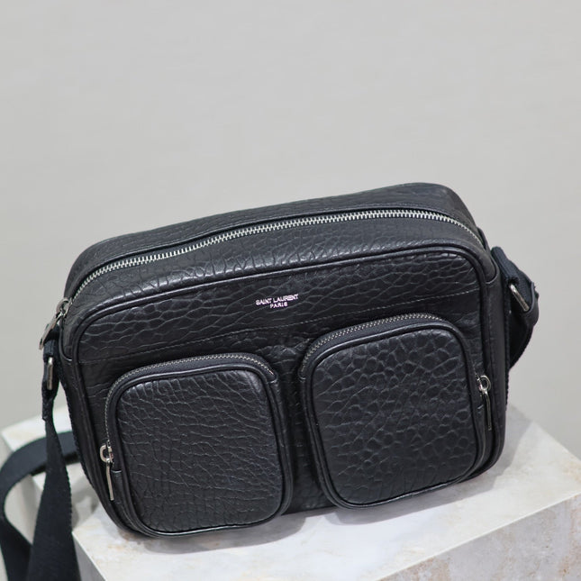 CITY CAMERA BAG 24 IN BLACK ELEPHANT PATTERN LAMBSKIN