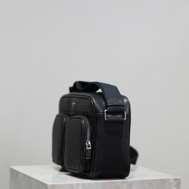 CITY CAMERA BAG 24 IN BLACK ELEPHANT PATTERN LAMBSKIN