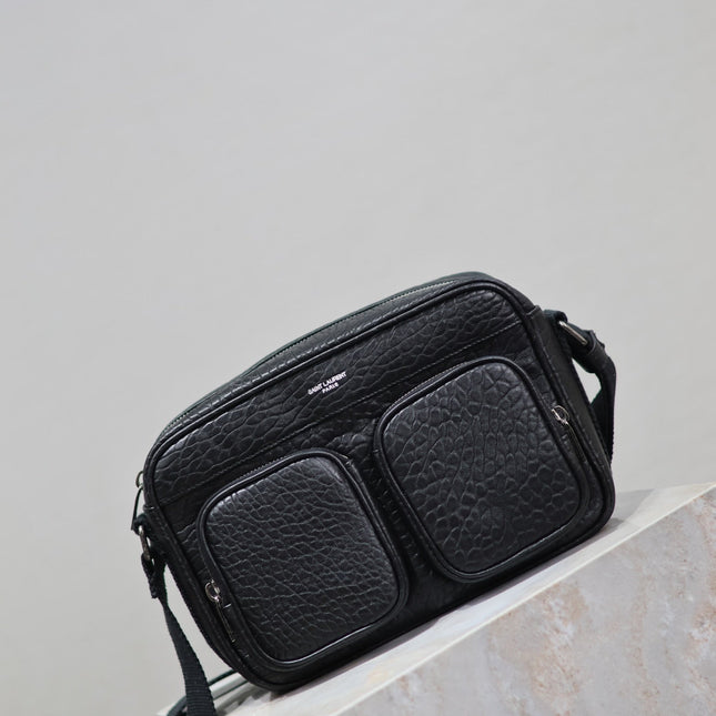 CITY CAMERA BAG 24 IN BLACK ELEPHANT PATTERN LAMBSKIN