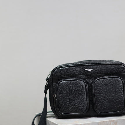 CITY CAMERA BAG 24 IN BLACK ELEPHANT PATTERN LAMBSKIN