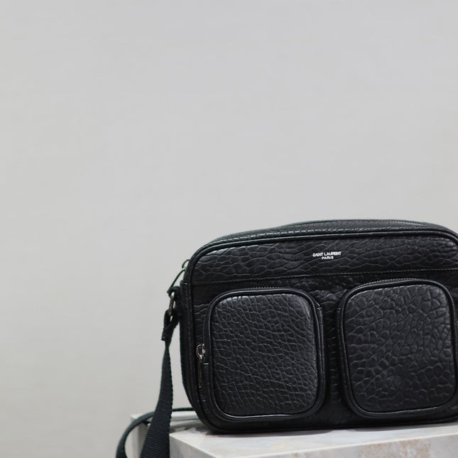 CITY CAMERA BAG 24 IN BLACK ELEPHANT PATTERN LAMBSKIN