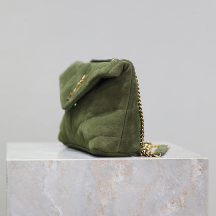 PUFFER TOY 23 IN PICKLE GREEN SUEDE GOLD HARDWARE