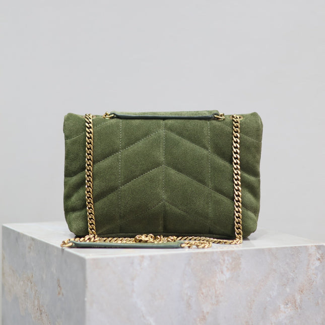 PUFFER TOY 23 IN PICKLE GREEN SUEDE GOLD HARDWARE