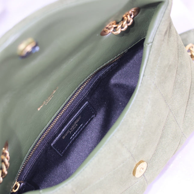 PUFFER TOY 23 IN PICKLE GREEN SUEDE GOLD HARDWARE