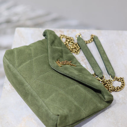 PUFFER TOY 23 IN PICKLE GREEN SUEDE GOLD HARDWARE