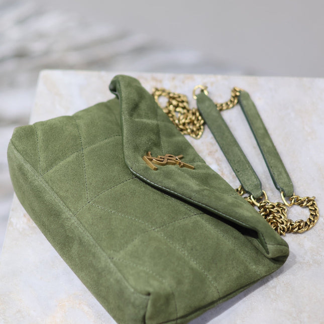 PUFFER TOY 23 IN PICKLE GREEN SUEDE GOLD HARDWARE