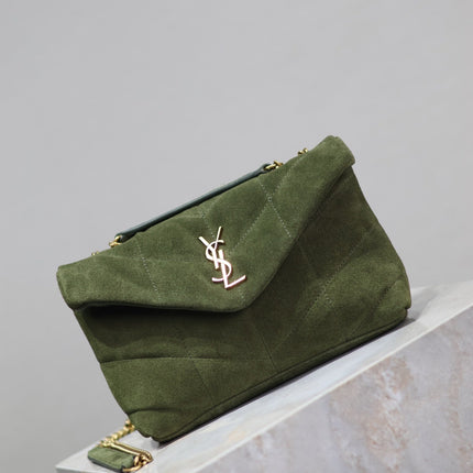 PUFFER TOY 23 IN PICKLE GREEN SUEDE GOLD HARDWARE
