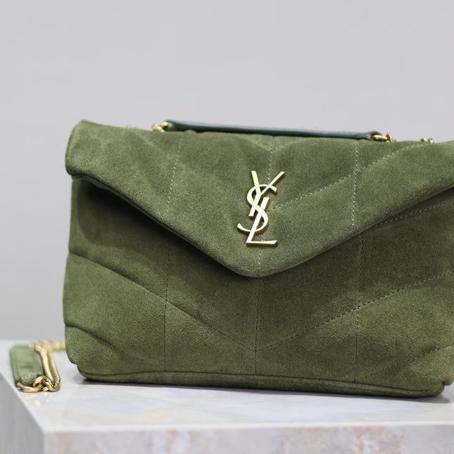 PUFFER TOY 23 IN PICKLE GREEN SUEDE GOLD HARDWARE