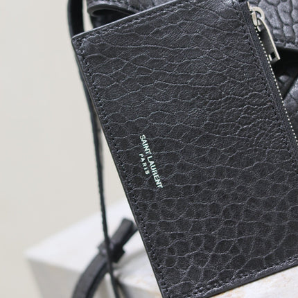 ENVELOPE CHAIN BAG 23 IN BLACK ELEPHANT TEXTURE LAMBSKIN SILVER LOGO