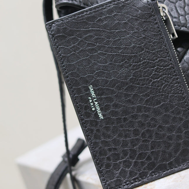 ENVELOPE CHAIN BAG 23 IN BLACK ELEPHANT TEXTURE LAMBSKIN SILVER LOGO