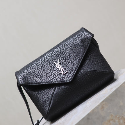 ENVELOPE CHAIN BAG 23 IN BLACK ELEPHANT TEXTURE LAMBSKIN SILVER LOGO