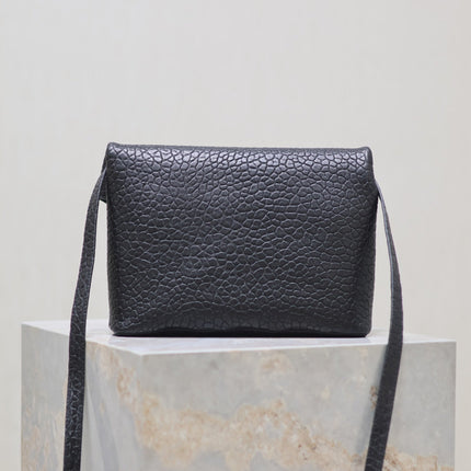 ENVELOPE CHAIN BAG 23 IN BLACK ELEPHANT TEXTURE LAMBSKIN SILVER LOGO
