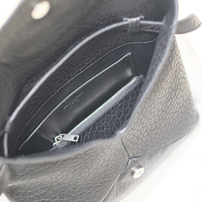 ENVELOPE CHAIN BAG 23 IN BLACK ELEPHANT TEXTURE LAMBSKIN SILVER LOGO