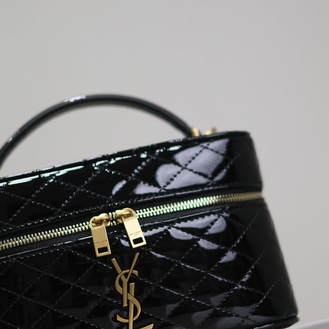 GABY MINI VANITY 18 IN BLACK GLOSSY LAMBSKIN GOLD HARDWARE