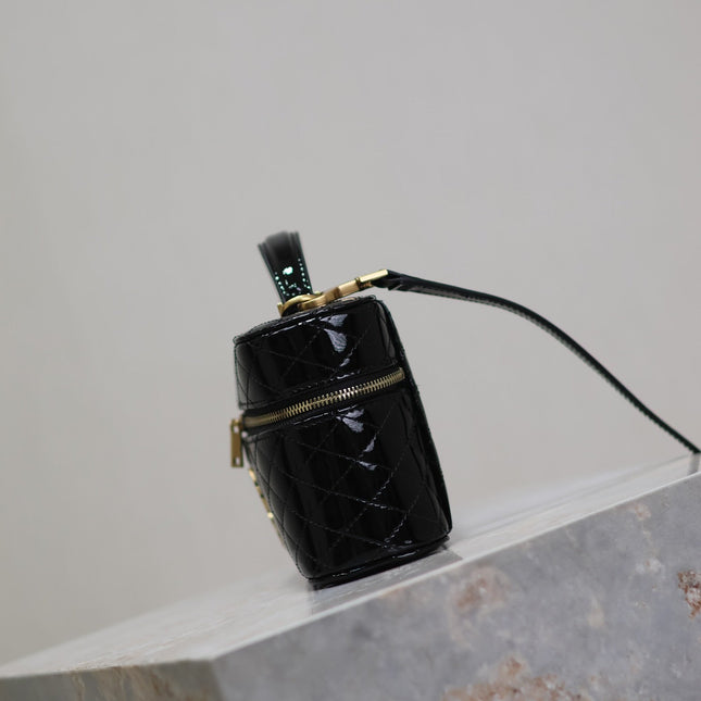 GABY MINI VANITY 18 IN BLACK GLOSSY LAMBSKIN GOLD HARDWARE
