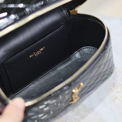 GABY MINI VANITY 18 IN BLACK GLOSSY LAMBSKIN GOLD HARDWARE