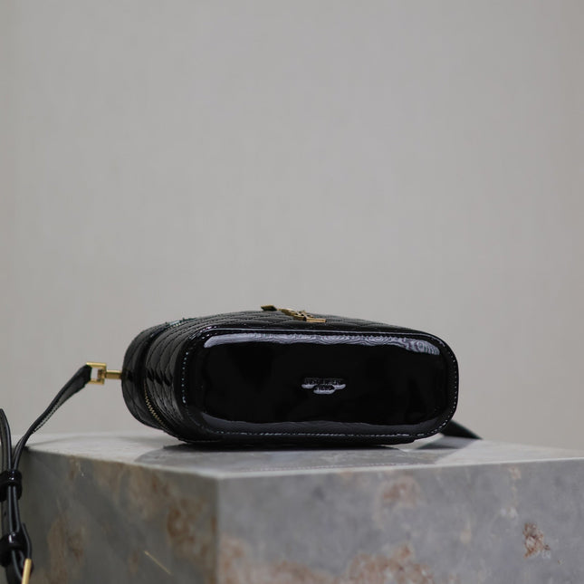 GABY MINI VANITY 18 IN BLACK GLOSSY LAMBSKIN GOLD HARDWARE