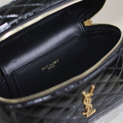 GABY MINI VANITY 18 IN BLACK GLOSSY LAMBSKIN GOLD HARDWARE