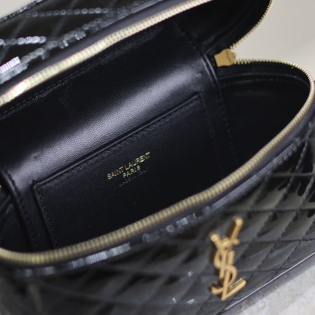 GABY MINI VANITY 18 IN BLACK GLOSSY LAMBSKIN GOLD HARDWARE