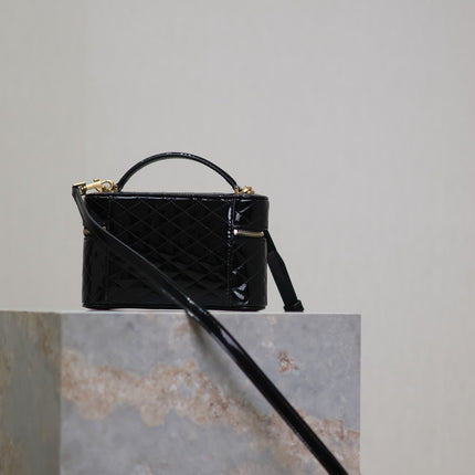 GABY MINI VANITY 18 IN BLACK GLOSSY LAMBSKIN GOLD HARDWARE