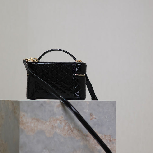 GABY MINI VANITY 18 IN BLACK GLOSSY LAMBSKIN GOLD HARDWARE
