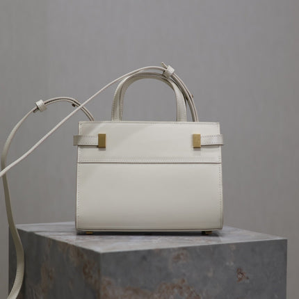 MANHATTAN SMALL TOP HANDLE BAG 21 IN WHITE CALFSKIN GOLD HARDWARE