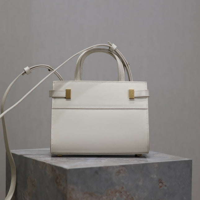 MANHATTAN SMALL TOP HANDLE BAG 21 IN WHITE CALFSKIN GOLD HARDWARE