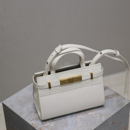 MANHATTAN SMALL TOP HANDLE BAG 21 IN WHITE CALFSKIN GOLD HARDWARE