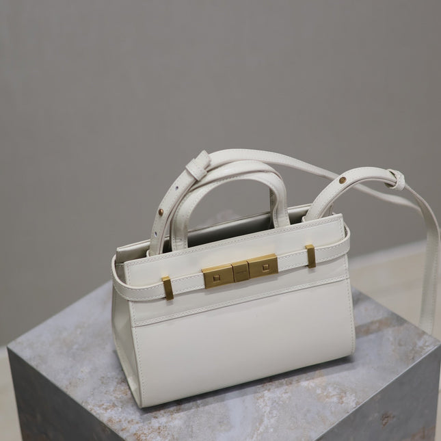 MANHATTAN SMALL TOP HANDLE BAG 21 IN WHITE CALFSKIN GOLD HARDWARE
