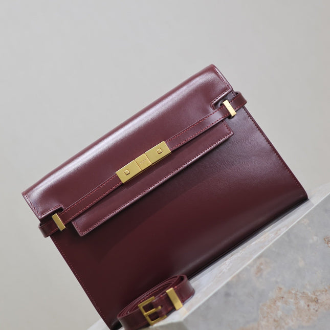 MANHATTAN MEDIUM 29 IN WINE RED SMOOTH CALFSKIN GOLD BUCKLE