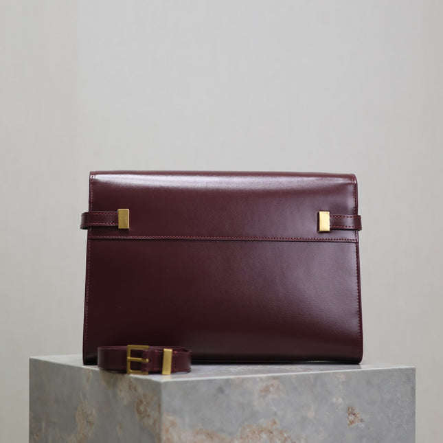 MANHATTAN MEDIUM 29 IN WINE RED SMOOTH CALFSKIN GOLD BUCKLE
