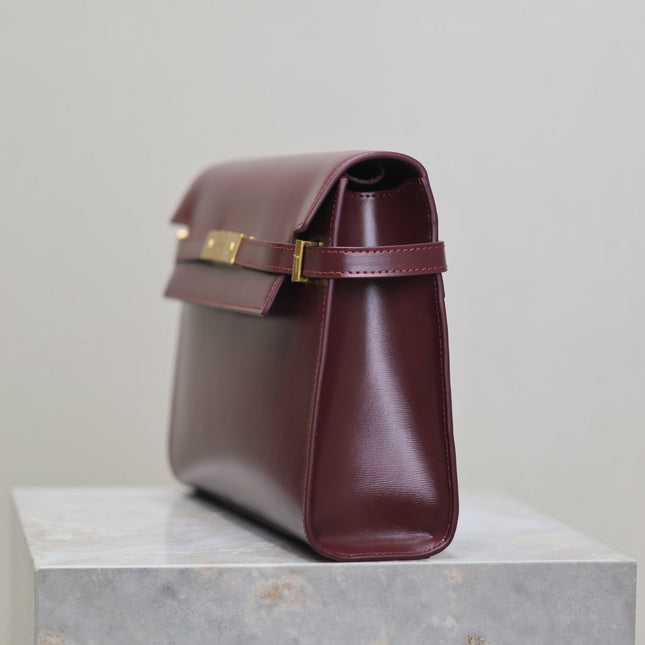 MANHATTAN MEDIUM 29 IN WINE RED SMOOTH CALFSKIN GOLD BUCKLE