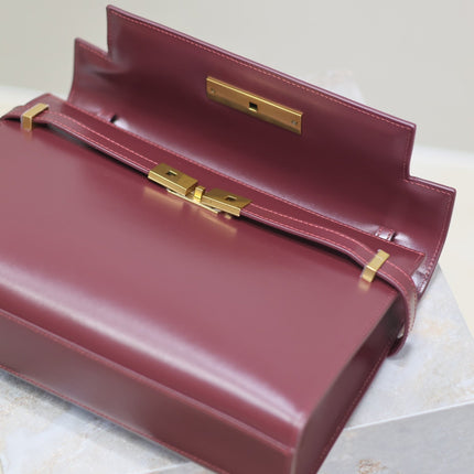 MANHATTAN MEDIUM 29 IN WINE RED SMOOTH CALFSKIN GOLD BUCKLE