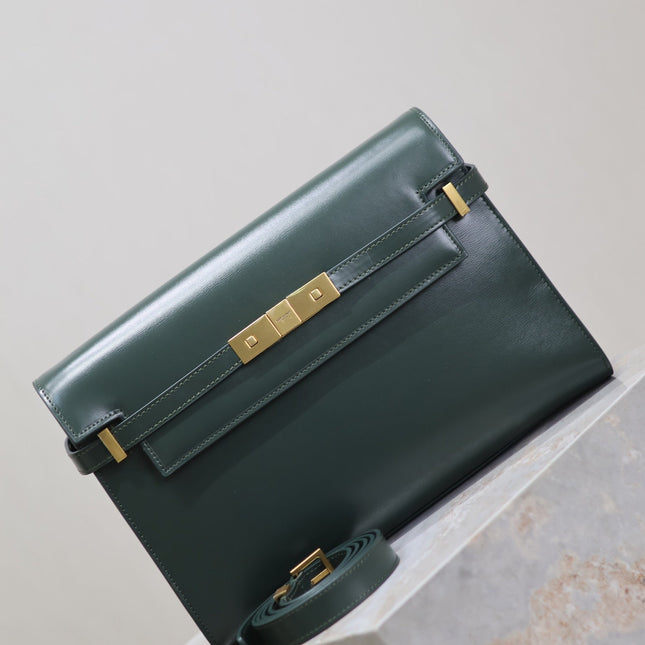 MANHATTAN MEDIUM 29 IN SACRAMENTO GREEN SMOOTH CALFSKIN GOLD BUCKLE