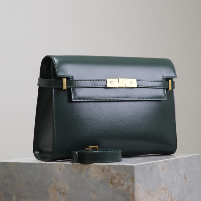 MANHATTAN MEDIUM 29 IN SACRAMENTO GREEN SMOOTH CALFSKIN GOLD BUCKLE