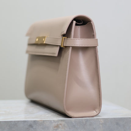 MANHATTAN MEDIUM 29 IN DARK BEIGE SMOOTH CALFSKIN GOLD BUCKLE