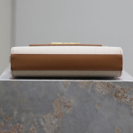 MANHATTAN SMALL 24 IN WHITE CANVAS AND BROWN CALFSKIN GOLD HARDWARE