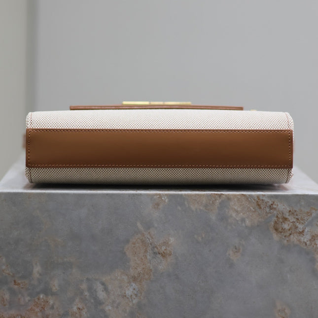 MANHATTAN SMALL 24 IN WHITE CANVAS AND BROWN CALFSKIN GOLD HARDWARE