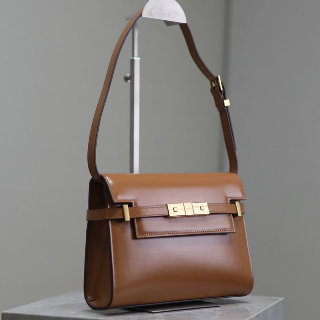 MANHATTAN SMALL 24 IN BRONZE BROWN CALFSKIN GOLD HARDWARE