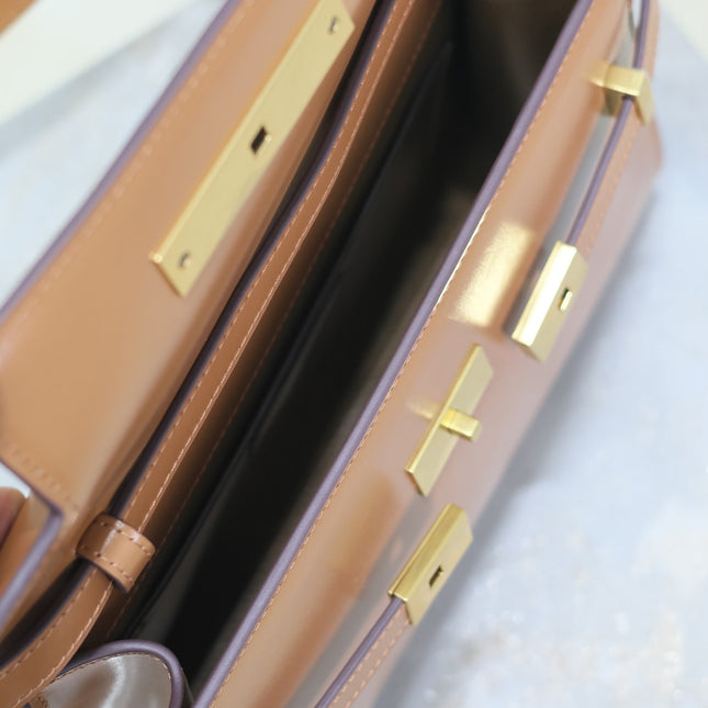 MANHATTAN SMALL 24 IN BRONZE BROWN CALFSKIN GOLD HARDWARE
