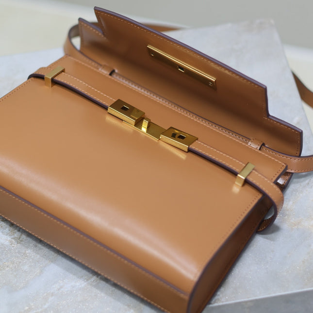 MANHATTAN SMALL 24 IN BRONZE BROWN CALFSKIN GOLD HARDWARE