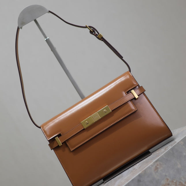 MANHATTAN SMALL 24 IN BRONZE BROWN CALFSKIN GOLD HARDWARE