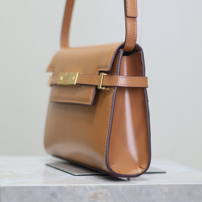 MANHATTAN SMALL 24 IN BRONZE BROWN CALFSKIN GOLD HARDWARE