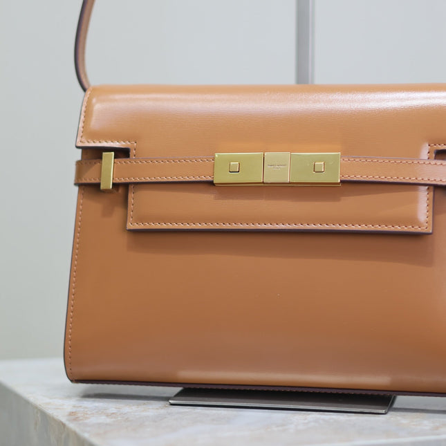 MANHATTAN SMALL 24 IN BRONZE BROWN CALFSKIN GOLD HARDWARE