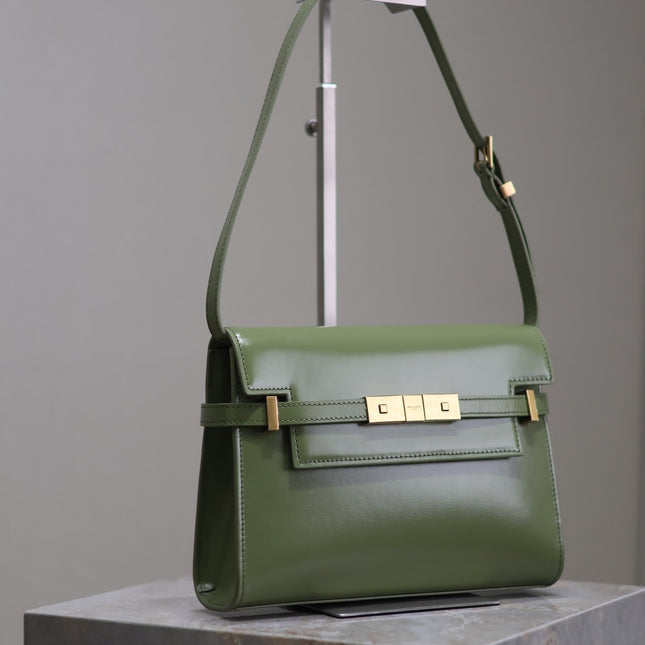 MANHATTAN SMALL 24 IN OLIVE GREEN SMOOTH LAMBSKIN GOLD HARDWARE