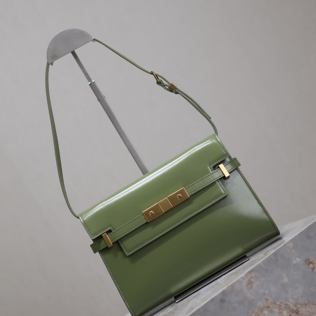 MANHATTAN SMALL 24 IN OLIVE GREEN SMOOTH LAMBSKIN GOLD HARDWARE