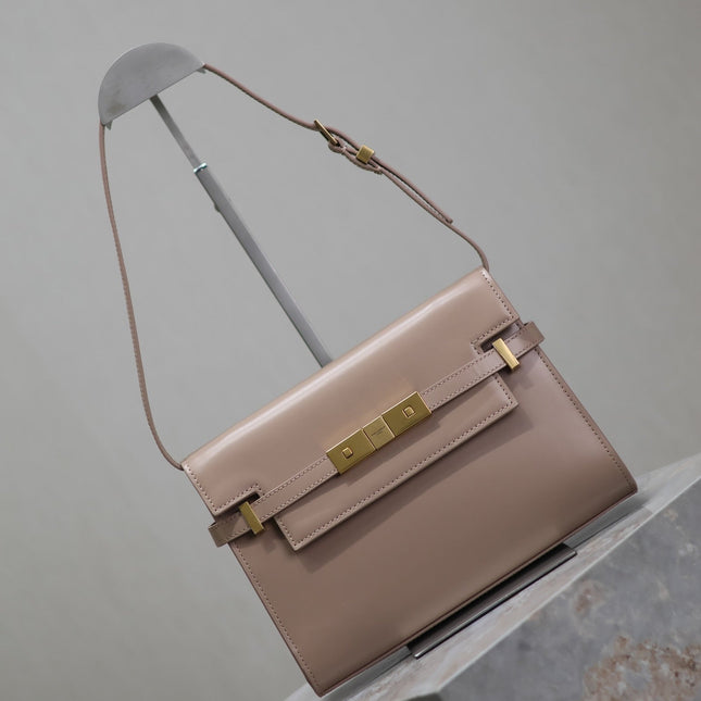 MANHATTAN SMALL 24 IN DARK BEIGE SMOOTH LAMBSKIN GOLD HARDWARE