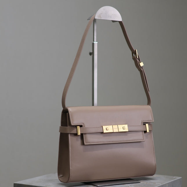 MANHATTAN SMALL 24 IN DARK BEIGE SMOOTH LAMBSKIN GOLD HARDWARE